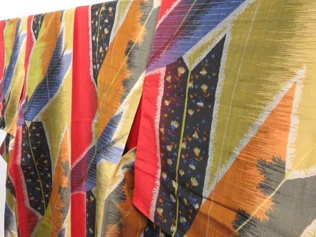 2723T07z700 Vintage Japanese Kimono Silk KOMON Yabane Yellow ochre 2