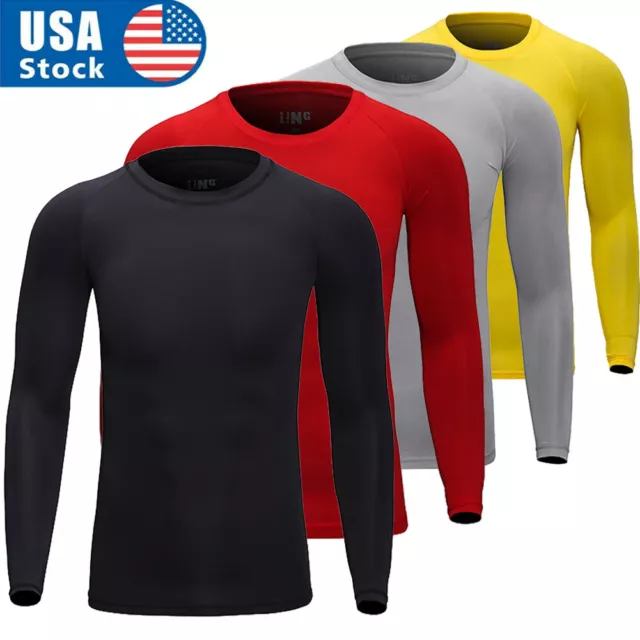 Men's Athletic Long Sleeve Compression Shirts Dry Fit Sports Gym Shirts Workout