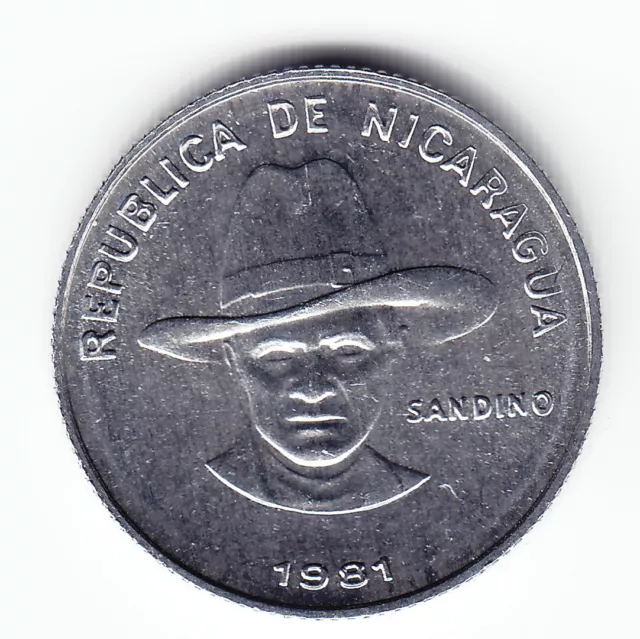 NICARAGUA 10 centavos 1981 KM50 Aluminum 1-year type SANDINO top grade SCARCE !