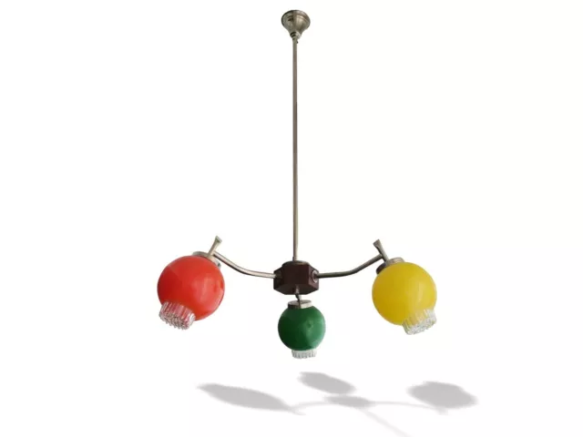 Vintage 50s Sputnik rainbow 3-light hanging light fixture lamp chandelier