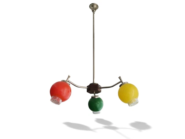 Vintage 50s Sputnik rainbow 3-light hanging light fixture lamp chandelier