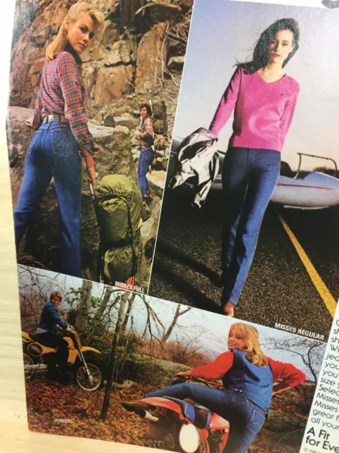 Vintage 1983 Print AD Blue Bell WRANGER tight Jeans Girl on Dirt Bike Outdoors