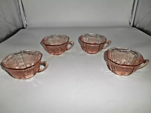 Nice Set of 4 Pink Mayfair Open Rose pattern Cups by Anchor Hocking