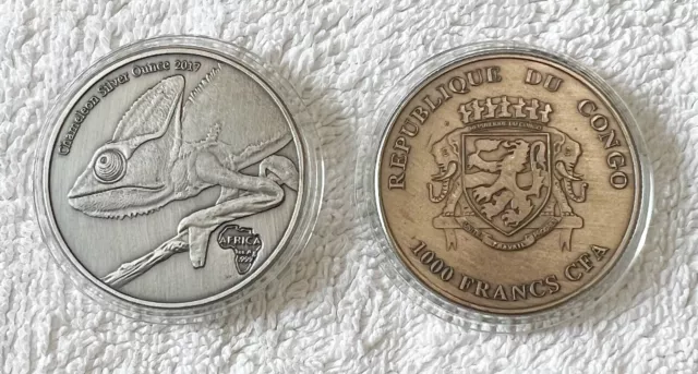 Rare Congo Chameleon .999 Silver Layered Coin - Add to Your Collection!