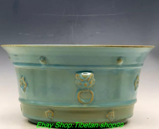 11" Old Chinese Song Dynasty Ru Kiln Porcelain Beast Ear Incense Burner Censer