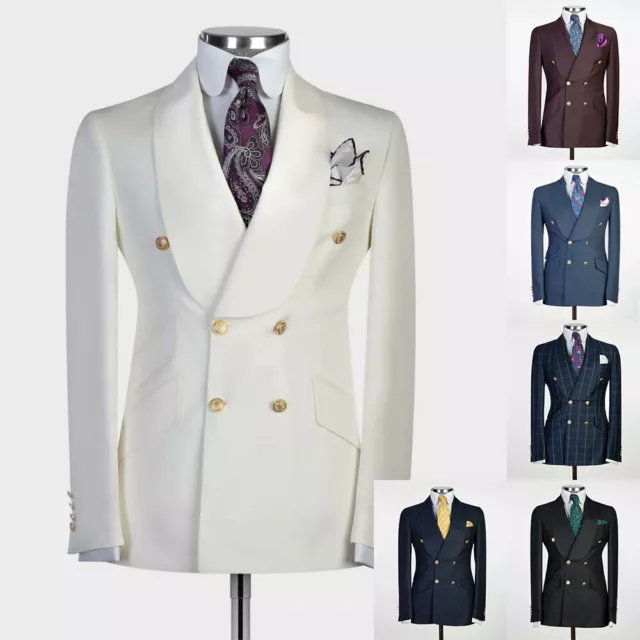 Mens Slim Suits Wedding Formal Wear Shawl Collar Tuxedo Doublebreasted Blazer