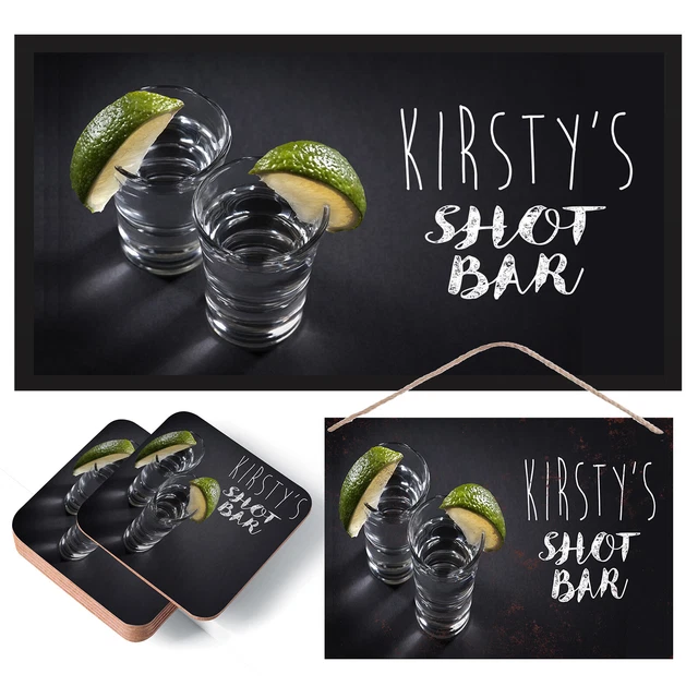 Personalisierte Shots Bar - Matte, Untersetzer & Schild - maßgeschneidert, Pub, Geschenk, Geburtstag