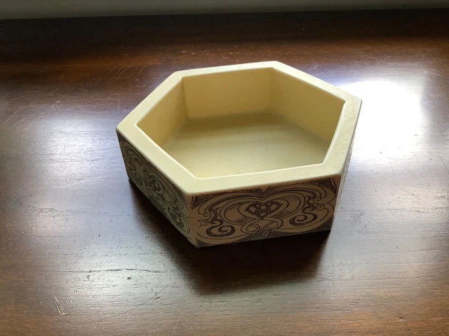 Vintage Faux Scrimshaw Hexagonal Trinket Dish