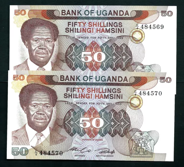 Uganda (P20) 50 chelines 1985 x 2 consecutivos UNC