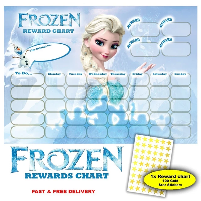 DISNEY FROZEN REWARD Chart for Kids 100 Gold Star Stickers Good