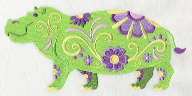 Embroidered Sweatshirt - Flower Power Hippo L5987