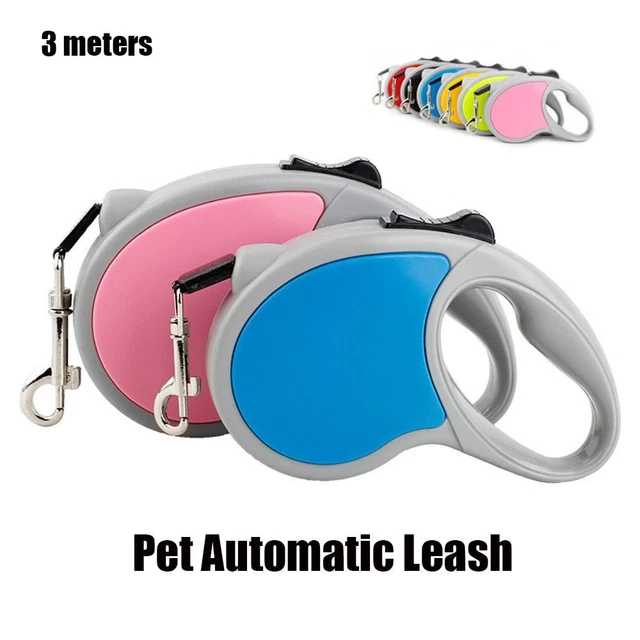 Cuerda de tracción retráctil para caminar 3 m mascota con correa automática cuello de ruleta de plomo
