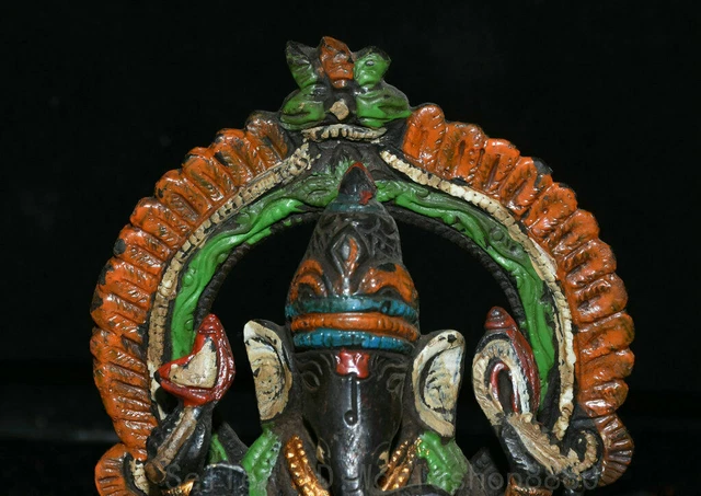 4.8" Old Tibetan Bronze Painting Ganesh Lord Ganesha Elephant God Buddha statue 2