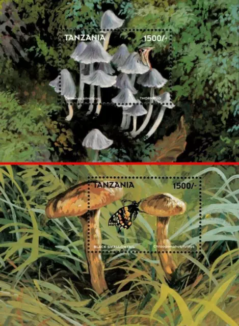 TANZANIA 1998 MUSHROOMS & INSECTS x2 S/s SC#1748-49 MNH PLANTS, BUTTERFLIES