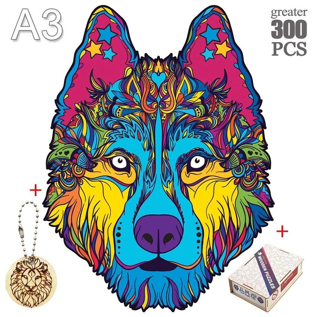 Wolf Wooden Jigsaw Puzzle Kids Birthday Gifts Educational Interactive Toys Games