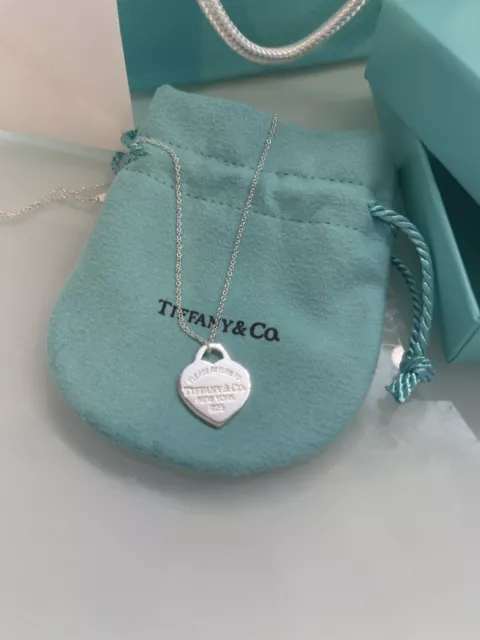 Return to Tiffany & Co Silver Heart Tag & Silver Key Necklace 18"Genuine
