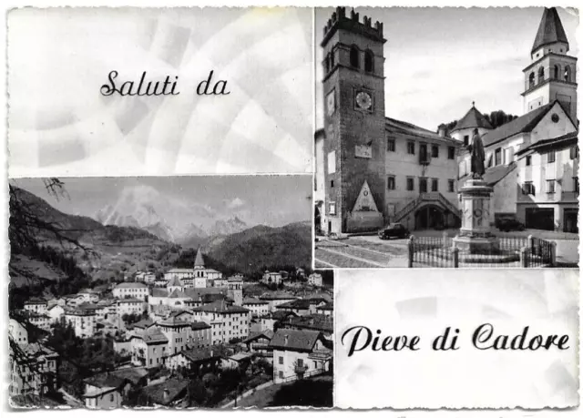 CARTOLINA DI BELLUNO ,PIEVE DI CADORE - VEDUTINE viaggiata 1953 NO BOLLO