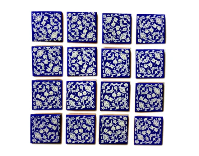 Floral Decorative Mosaic Wall Tiles Set of 16 Tiles Blue & White 3 x 3 Inch