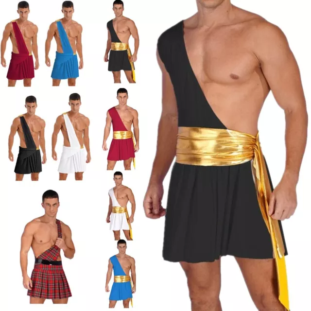 Mens Ancient Greek God One Shoulder Skirt Toga Knight Warrior Costume Halloween