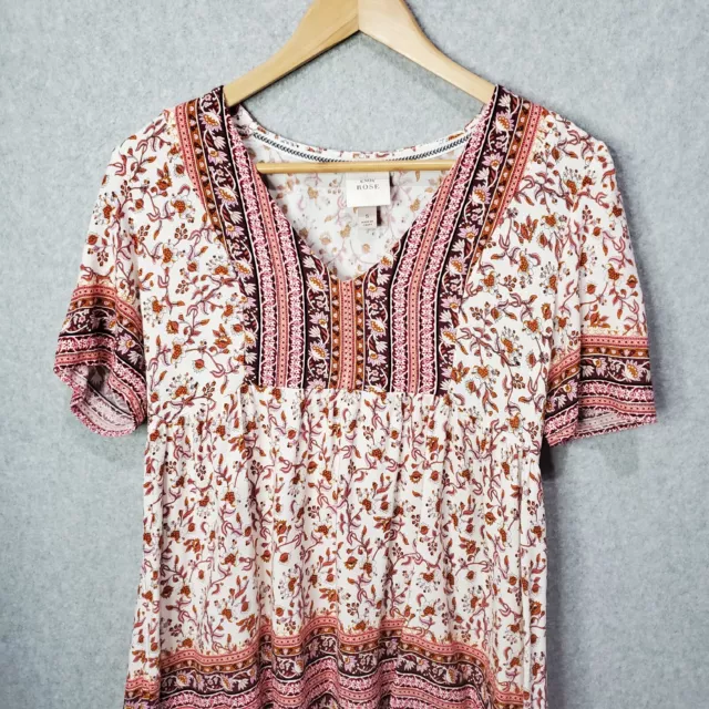 Knox Rose Paisley Top Floral Short Sleeve Boho Peasant V Neck Women's Size Small