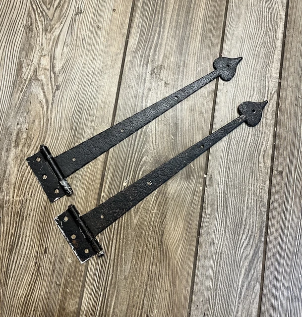 Vintage Pair Barn Door Strap Hinges 14" Iron Salvage Lot (2) Old Antique