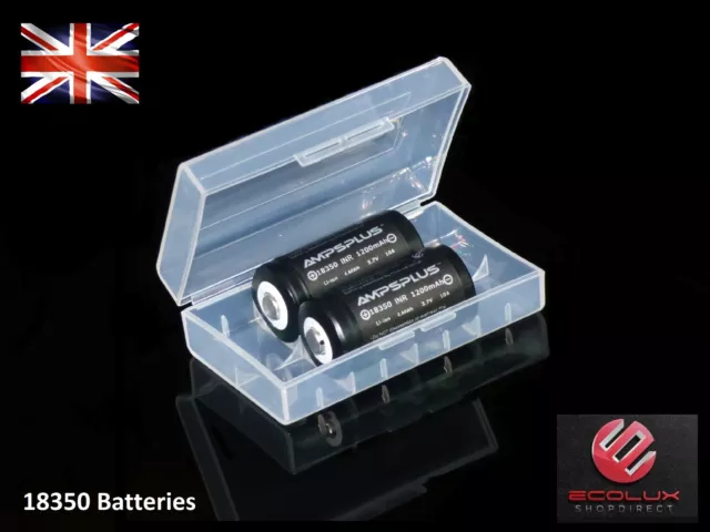 2x Ampsplus 18350 1200mAh Battery 3.7V 10A IMR Lithium Button Top UK Batteries