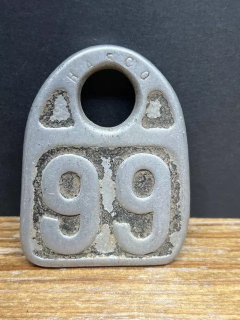 Number 99  Cattle Tag Vintage Numbered Keychain Tag Large Metal Cow Tag Fob Farm