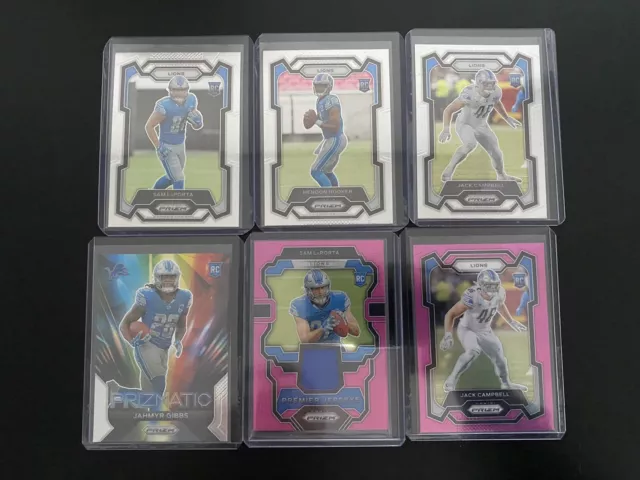 2023 Prizm Detroit Lions Rookie Card Lot, Gibbs, Laporta Patch, Hooker