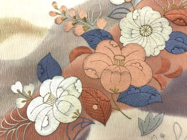 6495754: Japanese Kimono / Antique Nagoya Obi / Chirimen / Embroidery / Camellia