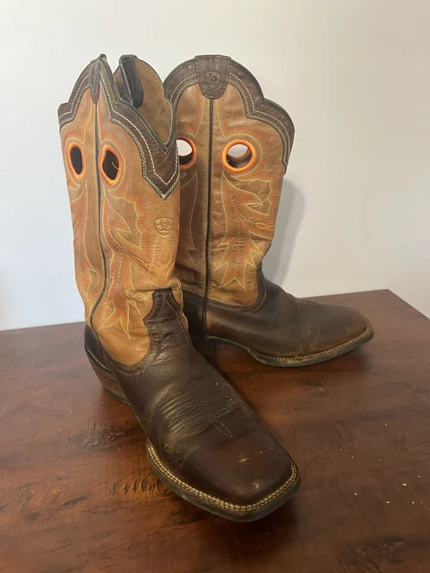 ARIAT MENS HERITAGE Roughstock Western Boots 12D Brown Cowboy Square Toe EUC 99.88 PicClick