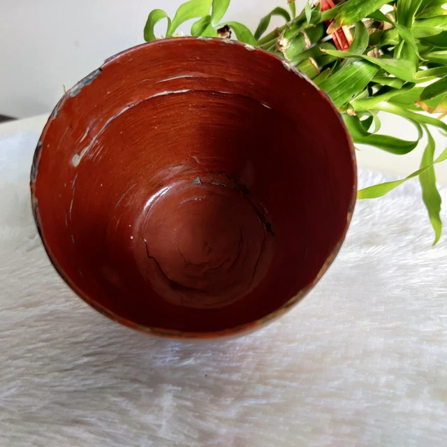 1910Vintage Colorful Lacquered Hand Painted Straw Woven Burmese Wooden Bowl W635 2
