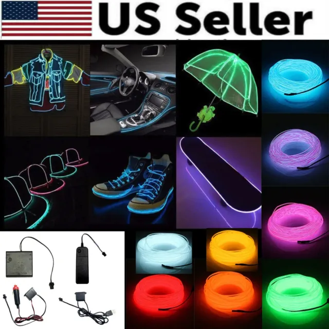 Neon LED Light Glow EL Wire String Strip Rope Tube Decor Car Party + Controller