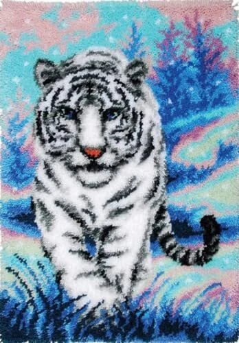 Kit de alfombras de gancho de pestillo, juego de alfombras de gancho de pestillo, hágalo usted mismo alfombra de ganchillo hecha a mano tigre