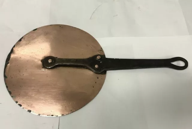 Ancien couvercle en cuivre et fer forgé Ø 19,5 cm /Antique French copper pan lid