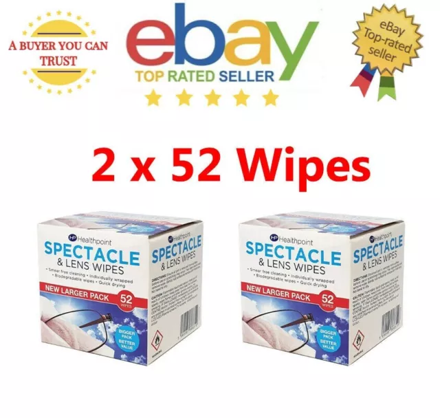 2 X 52 Spectacle & Lens Wipes Glasses Sunglasses  Gentle Cleaning Smear Free