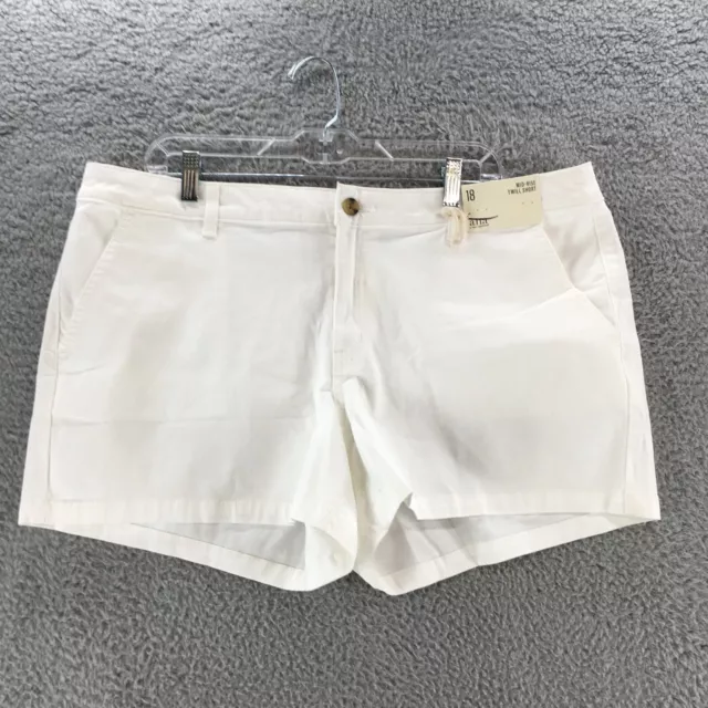 Ana Mid Rise Twill Shorts Womens 18 White Button Zip High Rise Slash Pockets NEW