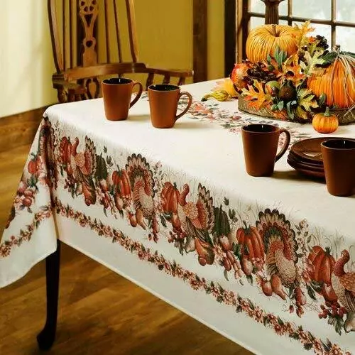 Thanksgiving Tablecloth Turkey Day Decor Printed Fabric Pumpkins Autumn Harvest