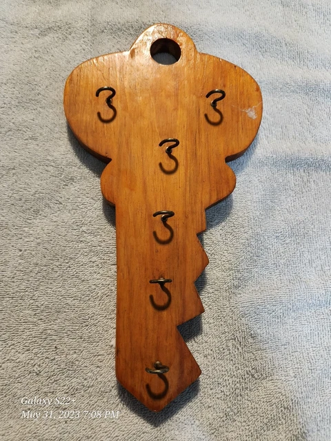 Wooden Key Holder Hand Made For Wall Wood Shop Art 5 Cup Hooks Cabin...