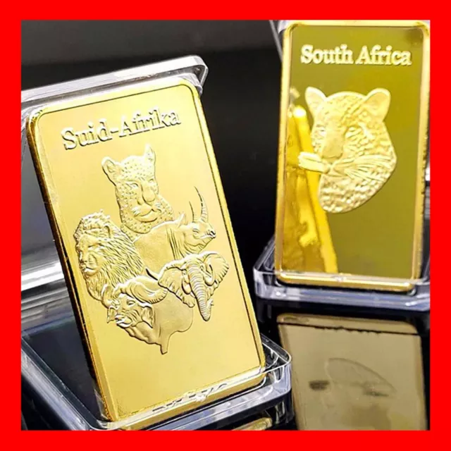 5 x 1 OZ Coin Ounce Bar Bullion .999 Fine Gold Clad Plated South Africa