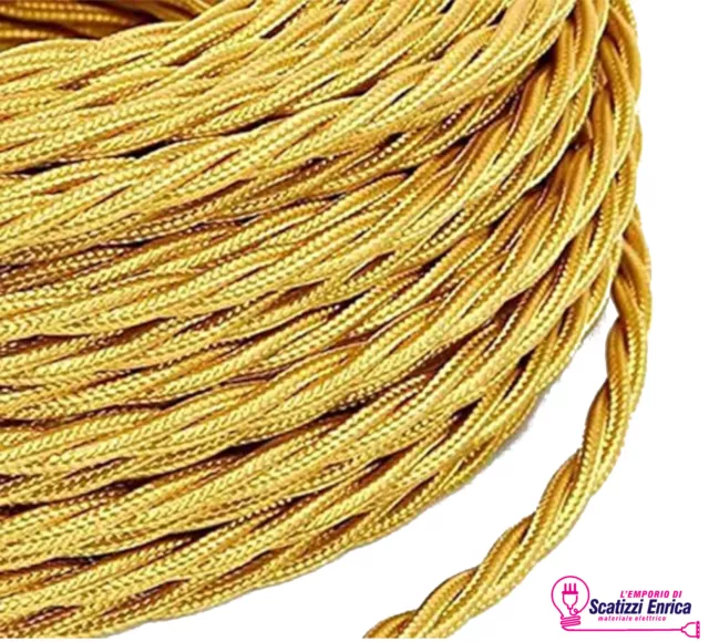 CAVO ELETTRICO TRECCIA IN TESSUTO SETA COLORE ORO INTRECCIATO  pendel lampadari