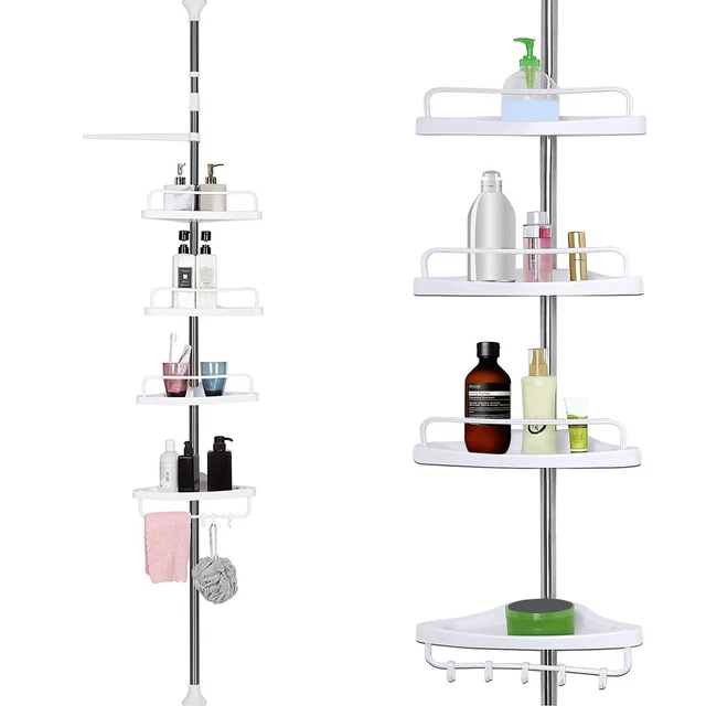 4 TIER TELESCOPIC Bathroom Wall Corner Shelf Rack Shower Caddy Storage