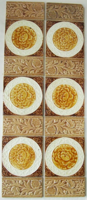 Original Set of Antique Victorian Aesthetic Movement Fireplace Tiles Birmingham