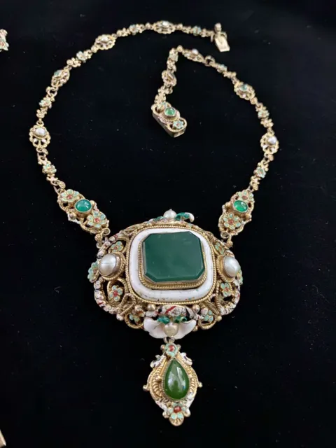 Austro Hungarian, Stunning Antique Enamel Necklace, Silver Gilt.