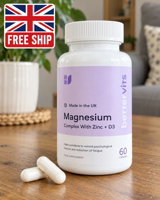 Vit Cap Italian BETTERVITS MAGNESIUM GLYCINATE Complex Citrate, Zinc & Vitamin-D3 60 ...