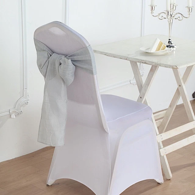 5 SILVER CHAIR SASHES Premium Polyester Faux Burlap Wedding Decorations