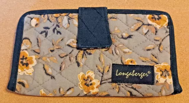 Longaberger Checkbook Cover / Wallet in Khaki Floral Quilted Fabric