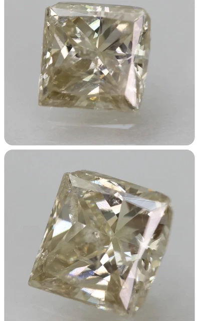 Cert 1.00 Carat Fancy Yellow SI2 Princess Enhanced Natural Diamond 5.62x5.55mm