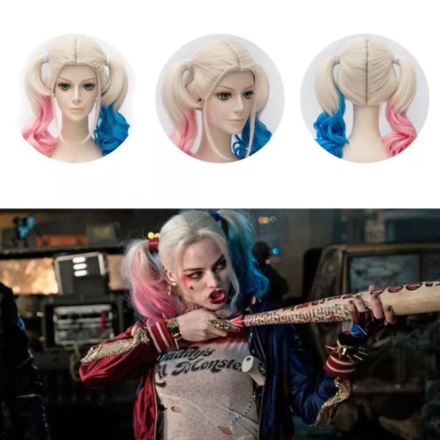 Harley Quinn Wig Batman Suicide Squad Pink Blue Gradient Hair Cosplay Party Wigs 2