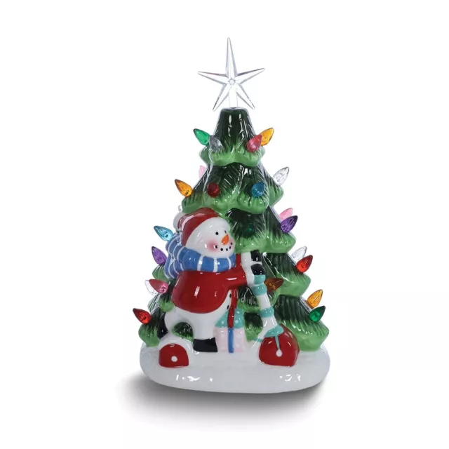 LED Lighted Hand-painted Ceramic Christmas Tree with Snowman