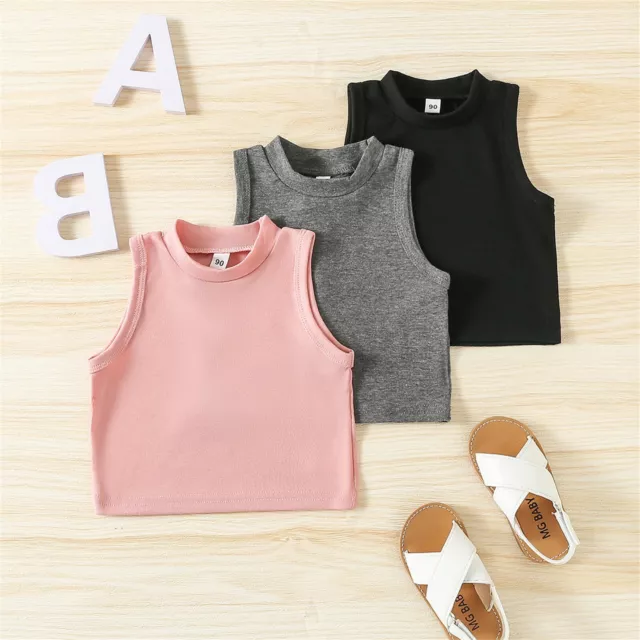 Kids Toddler Baby Girls Spring Summer Solid Cotton Sleeveless T Shirt Tops Vest